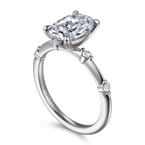 14K White Gold Oval Diamond Engagement Ring