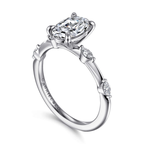 14K White Gold Oval Diamond Engagement Ring
