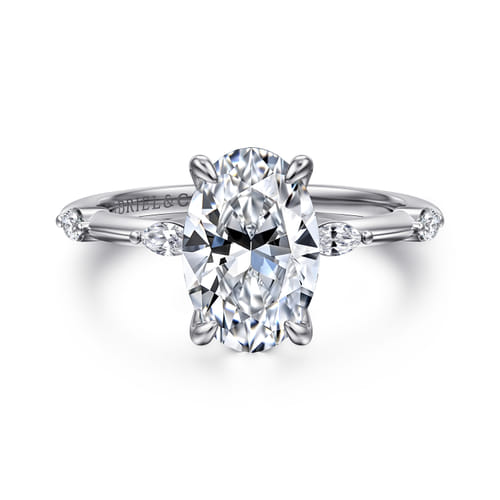 14K White Gold Oval Diamond Engagement Ring