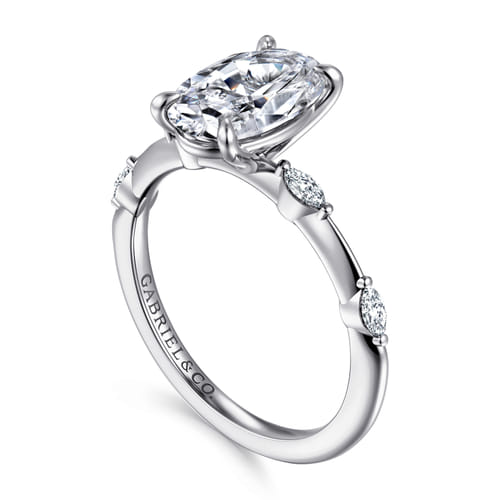 14K White Gold Oval Diamond Engagement Ring