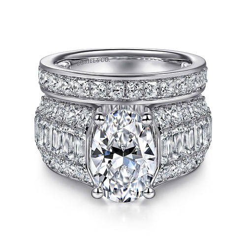 14K White Gold Oval Diamond Engagement Ring