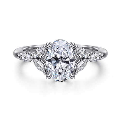 14K White Gold Oval Diamond Engagement Ring