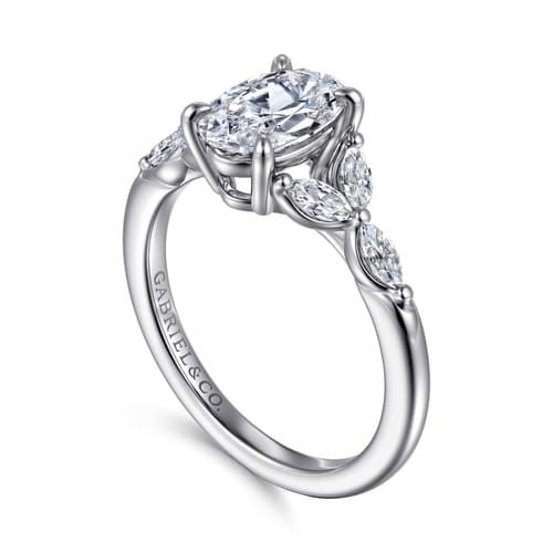 14K White Gold Oval Diamond Engagement Ring