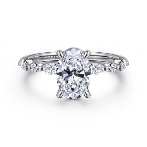 14K White Gold Oval Diamond Engagement Ring