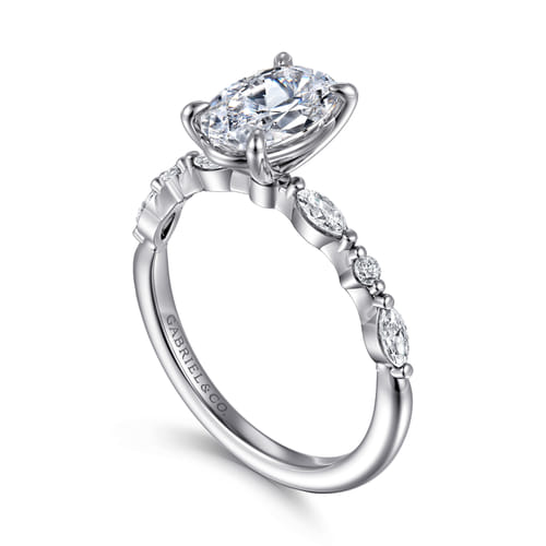 14K White Gold Oval Diamond Engagement Ring