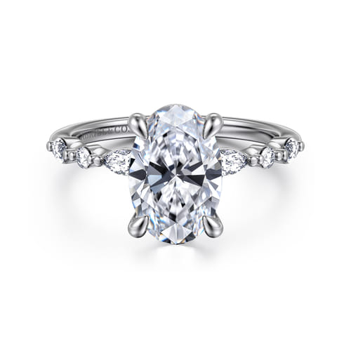14K White Gold Oval Diamond Engagement Ring