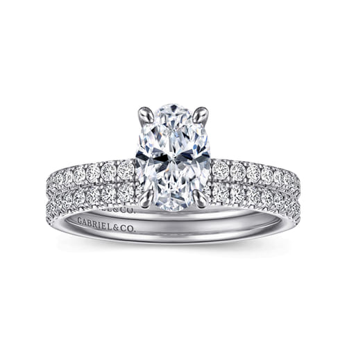 14K White Gold Oval Diamond Engagement Ring