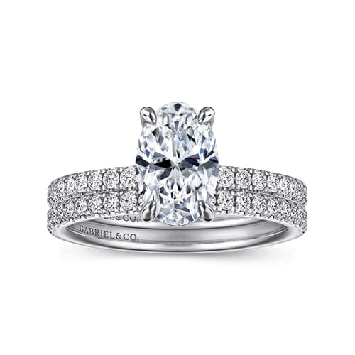 14K White Gold Oval Diamond Engagement Ring