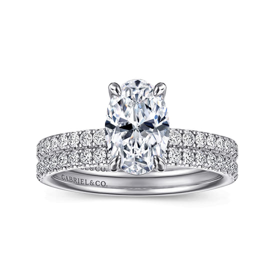 14K White Gold Oval Diamond Engagement Ring angle 4