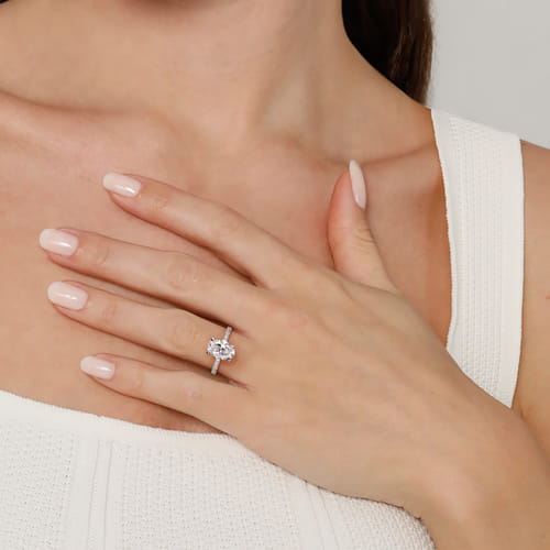 14K White Gold Oval Diamond Engagement Ring