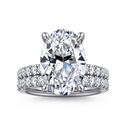 14K White Gold Oval Diamond Engagement Ring