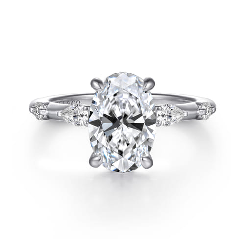 14K White Gold Oval Diamond Engagement Ring