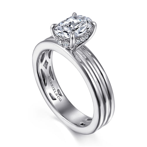 14K White Gold Oval Diamond Engagement Ring