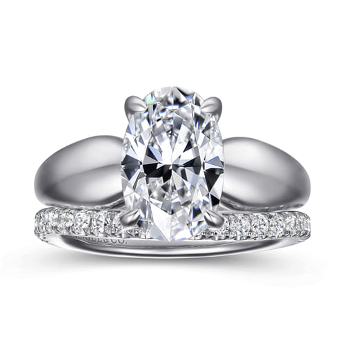 14K White Gold Oval Diamond Engagement Ring