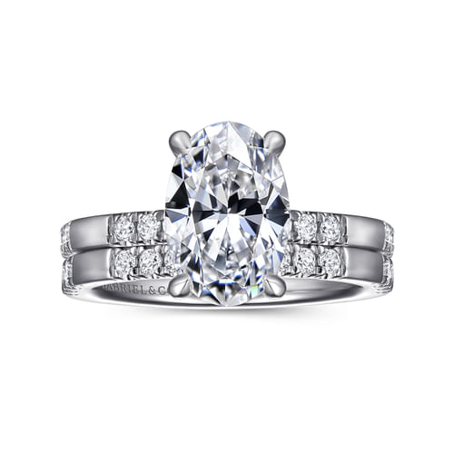 14K White Gold Oval Diamond Engagement Ring