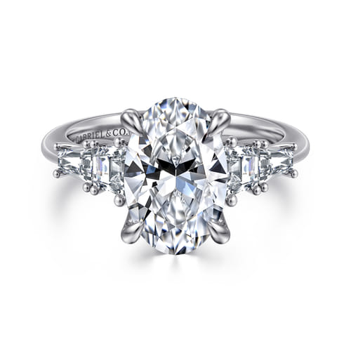 14K White Gold Oval Diamond Engagement Ring