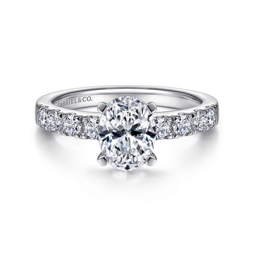 14K White Gold Oval Diamond Engagement Ring