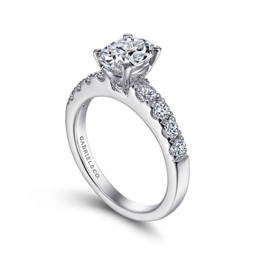 14K White Gold Oval Diamond Engagement Ring