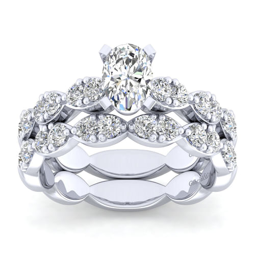 14K White Gold Oval Diamond Engagement Ring