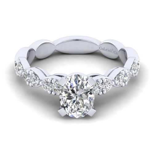 14K White Gold Oval Diamond Engagement Ring