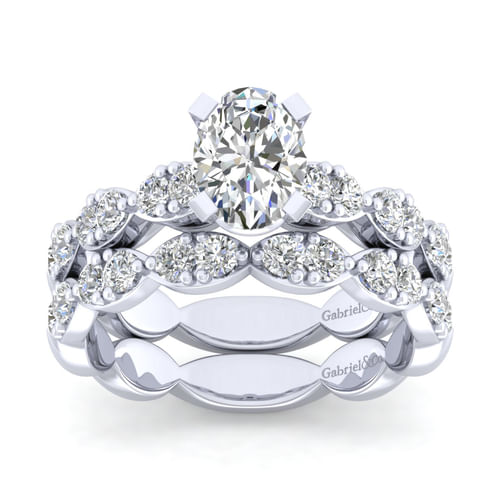14K White Gold Oval Diamond Engagement Ring