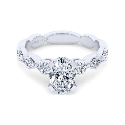 14K White Gold Oval Diamond Engagement Ring