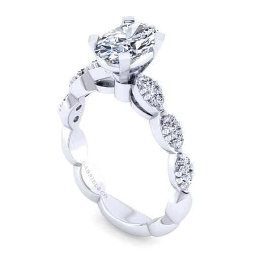 14K White Gold Oval Diamond Engagement Ring