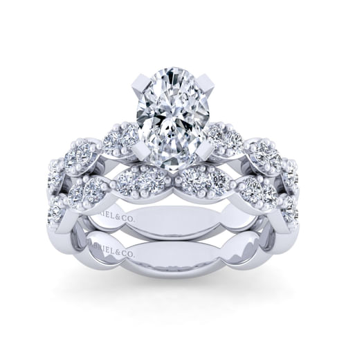 14K White Gold Oval Diamond Engagement Ring