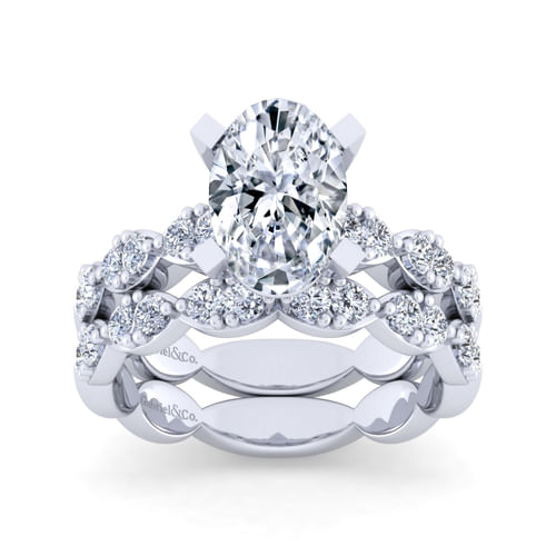14K White Gold Oval Diamond Engagement Ring