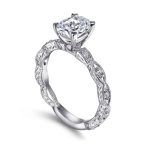 14K White Gold Oval Diamond Engagement Ring