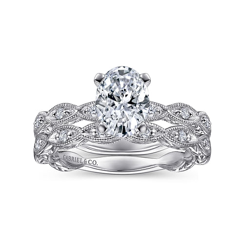 14K White Gold Oval Diamond Engagement Ring