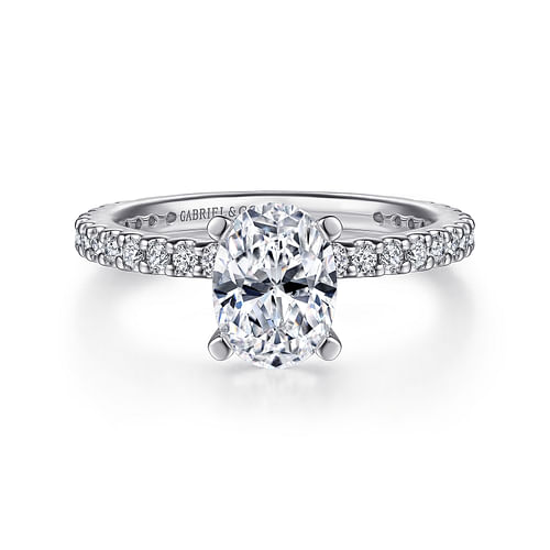 14K White Gold Oval Diamond Engagement Ring