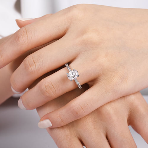 14K White Gold Oval Diamond Engagement Ring