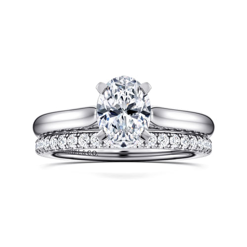 14K White Gold Oval Diamond Engagement Ring