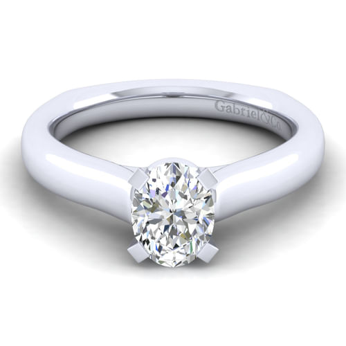 14K White Gold Oval Diamond Engagement Ring