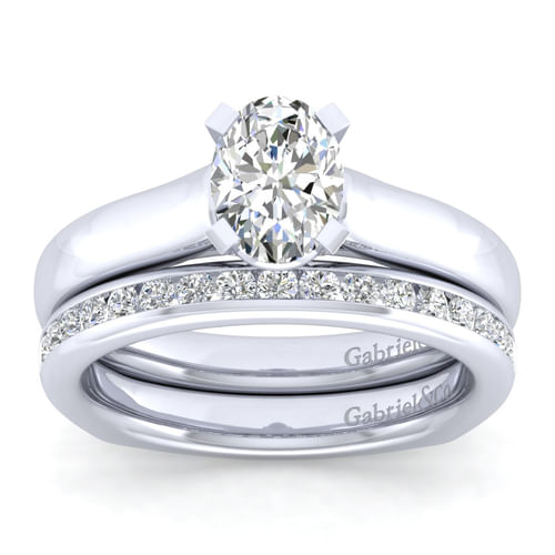 14K White Gold Oval Diamond Engagement Ring