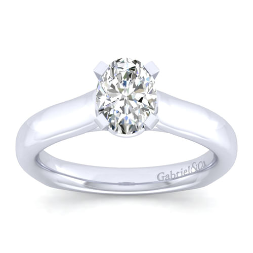 14K White Gold Oval Diamond Engagement Ring