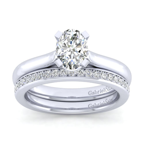 14K White Gold Oval Diamond Engagement Ring