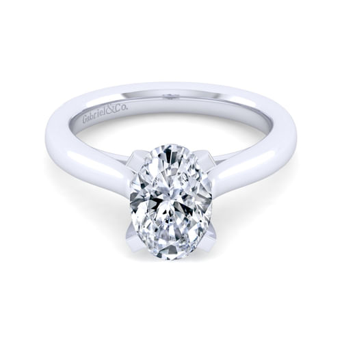 14K White Gold Oval Diamond Engagement Ring