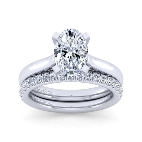 14K White Gold Oval Diamond Engagement Ring
