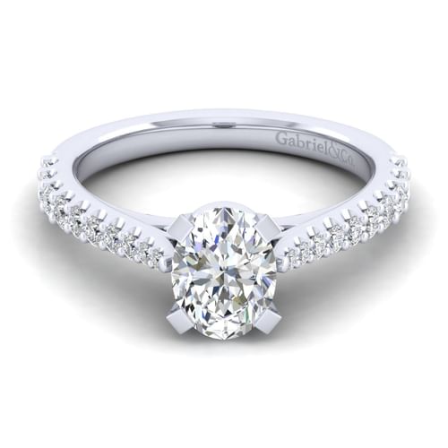14K White Gold Oval Diamond Engagement Ring