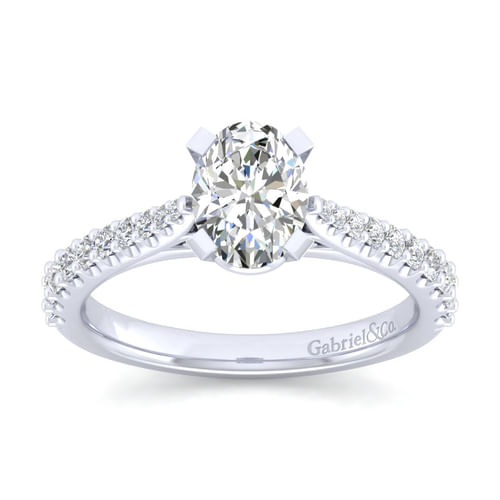 14K White Gold Oval Diamond Engagement Ring