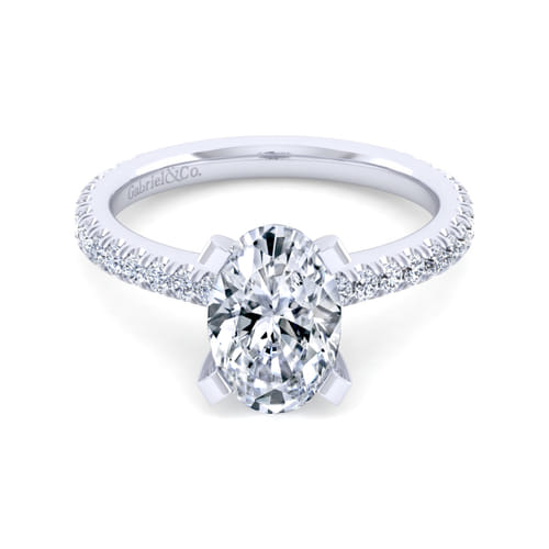 14K White Gold Oval Diamond Engagement Ring