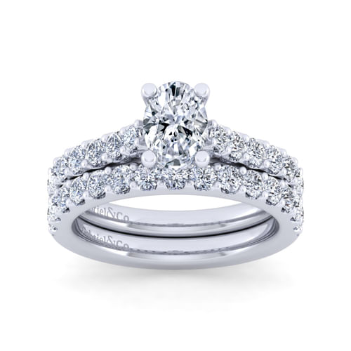 14K White Gold Oval Diamond Engagement Ring