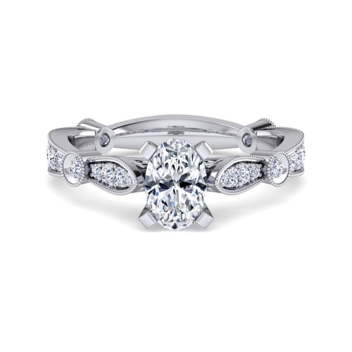 14K White Gold Oval Diamond Engagement Ring