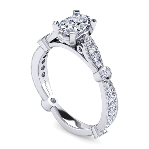 14K White Gold Oval Diamond Engagement Ring