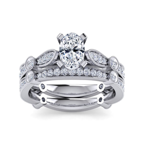 14K White Gold Oval Diamond Engagement Ring