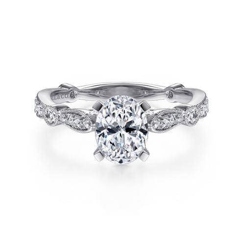 14K White Gold Oval Diamond Engagement Ring