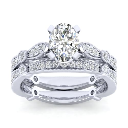 14K White Gold Oval Diamond Engagement Ring