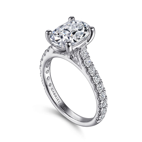 14K White Gold Oval Diamond Engagement Ring